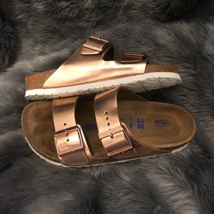 Rose gold Arizona Birkenstocks